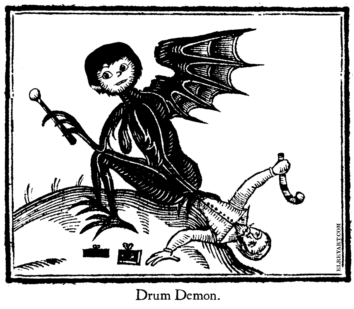Little Drummer Boy Demon Woodcut
