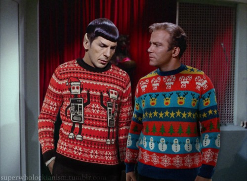 Spock and Kirk in holiday garb, courtesy Jon Jackson