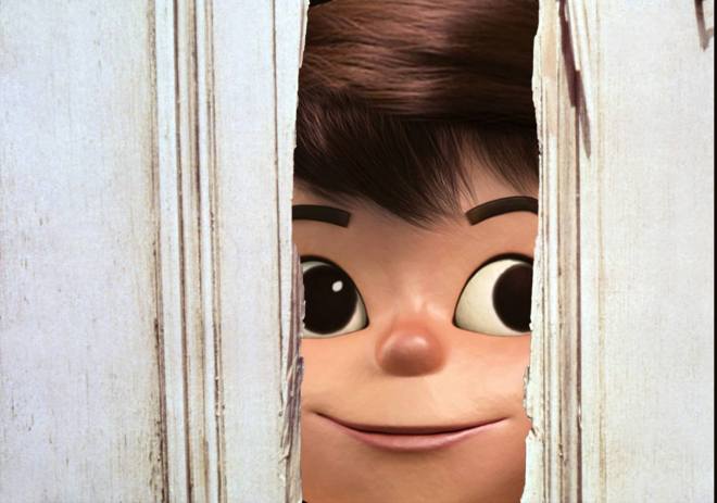 Little Drummer Boy peering through a broken door